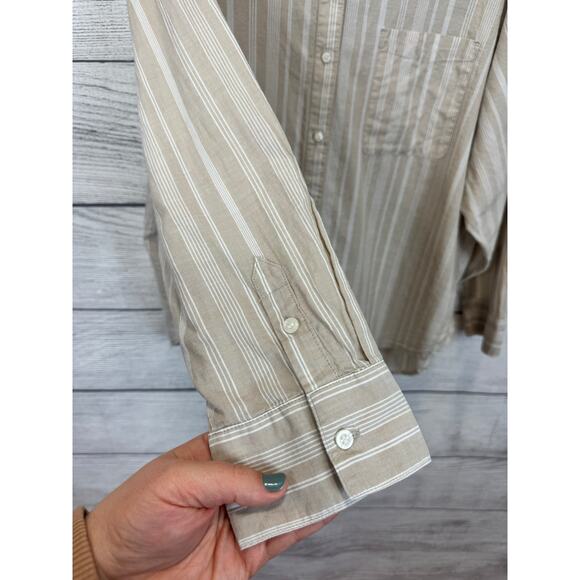 A New Approach Women's Cream & White Striped Button Up Top Size XL - Picture 4 of 9